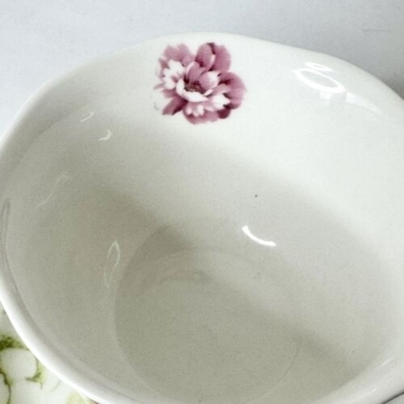 Pulchritudie Eileen's Peony set of 2 teacups & saucers Pink Blue Green 3 in - Picture 11 of 15